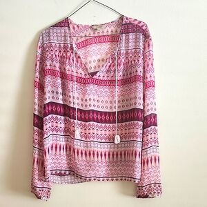 Decree Peasent Top Boho Long Sleeve Blouse with V-Neckline Coquette Girl Large